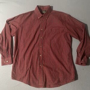 Red Head Long Sleeve Shirt Mens L Red Multicolor Cotton Plaid Button Down Collar
